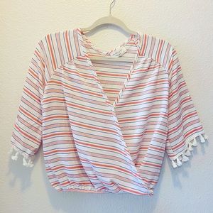 Lavender Field Striped V-neck Pink Small Top Blouse